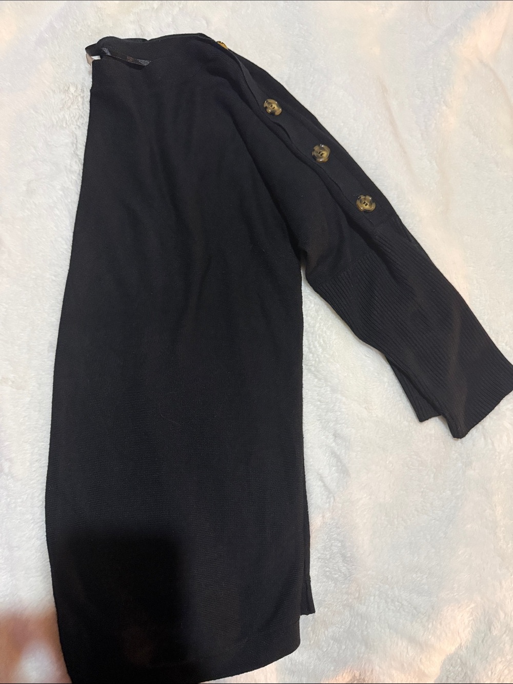Cable & Gauge Black Crewneck Sweater with Button-Trim Sleeves - Picture 2 of 2